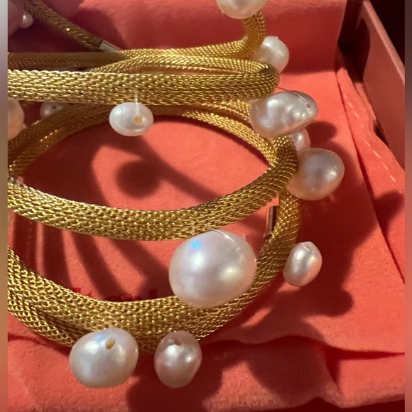 Brand New Cult Gaia Alva versatile choker / arm / wrist gold mesh,baroque pearls - Picture 4 of 6